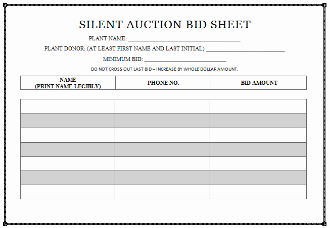 Silent Auction Template Free Awesome Plain Sheets Free Printable Silent Auction