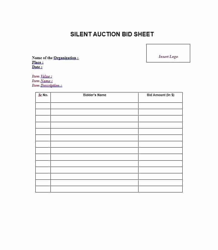 Silent Auction Template Free Elegant Free Silent Auction Bid Sheet Templates Word Excel