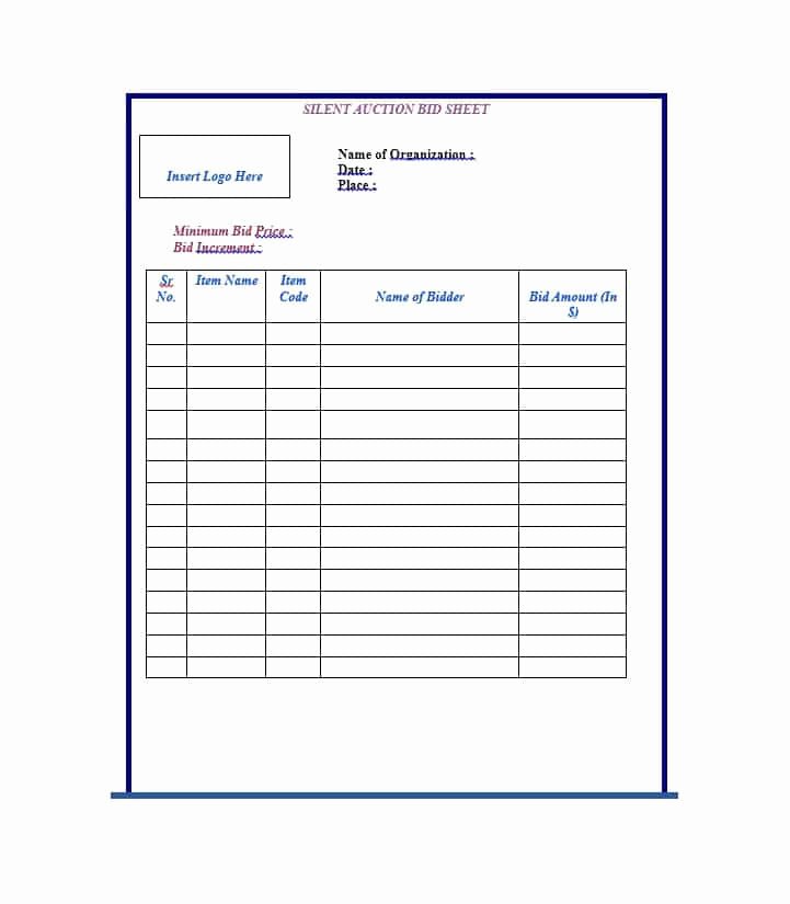 Silent Auction Template Free New 40 Silent Auction Bid Sheet Templates [word Excel]