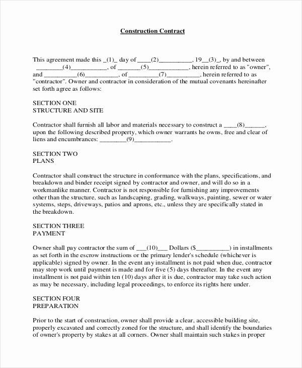 Simple Construction Contract Template Awesome Sample Construction Contract form 10 Free Documents In Pdf