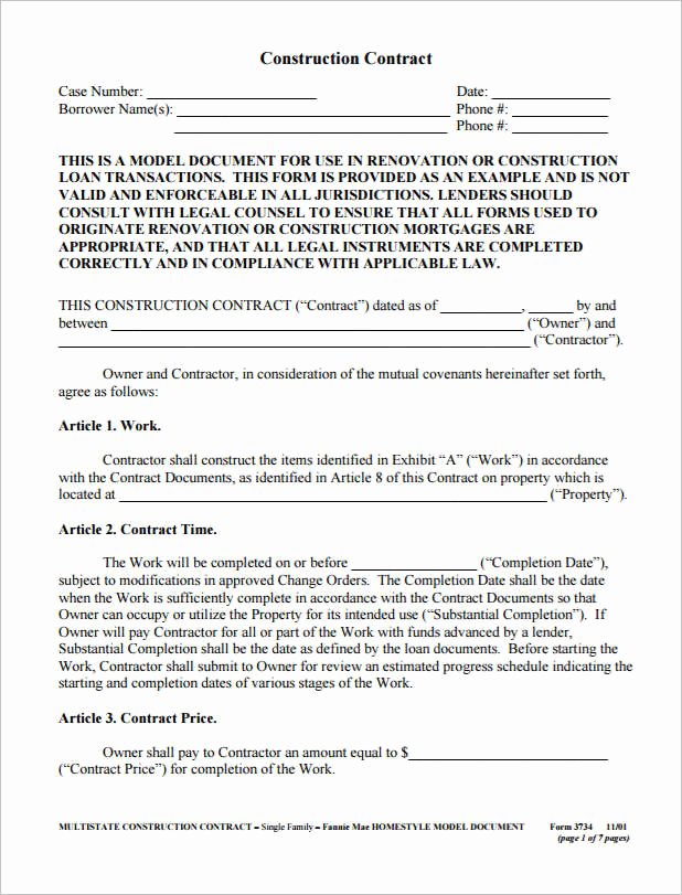 Simple Construction Contract Template Fresh 12 Construction Agreement Template Free Word Pdf formats