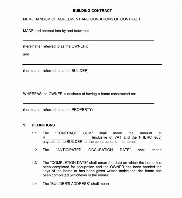 Simple Construction Contract Template Inspirational 7 Construction Agreement Templates