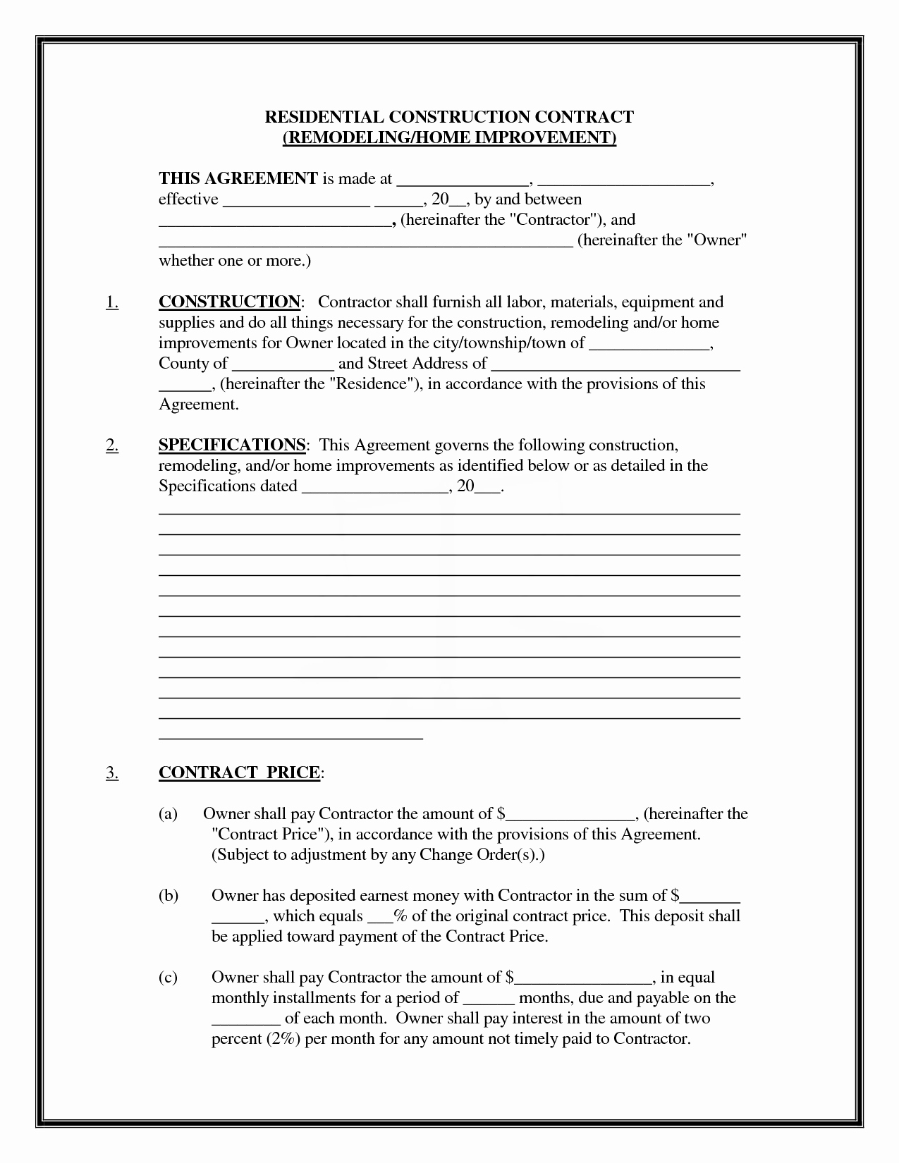 Simple Construction Contract Template Unique Pics Of Residential Construction Contracts