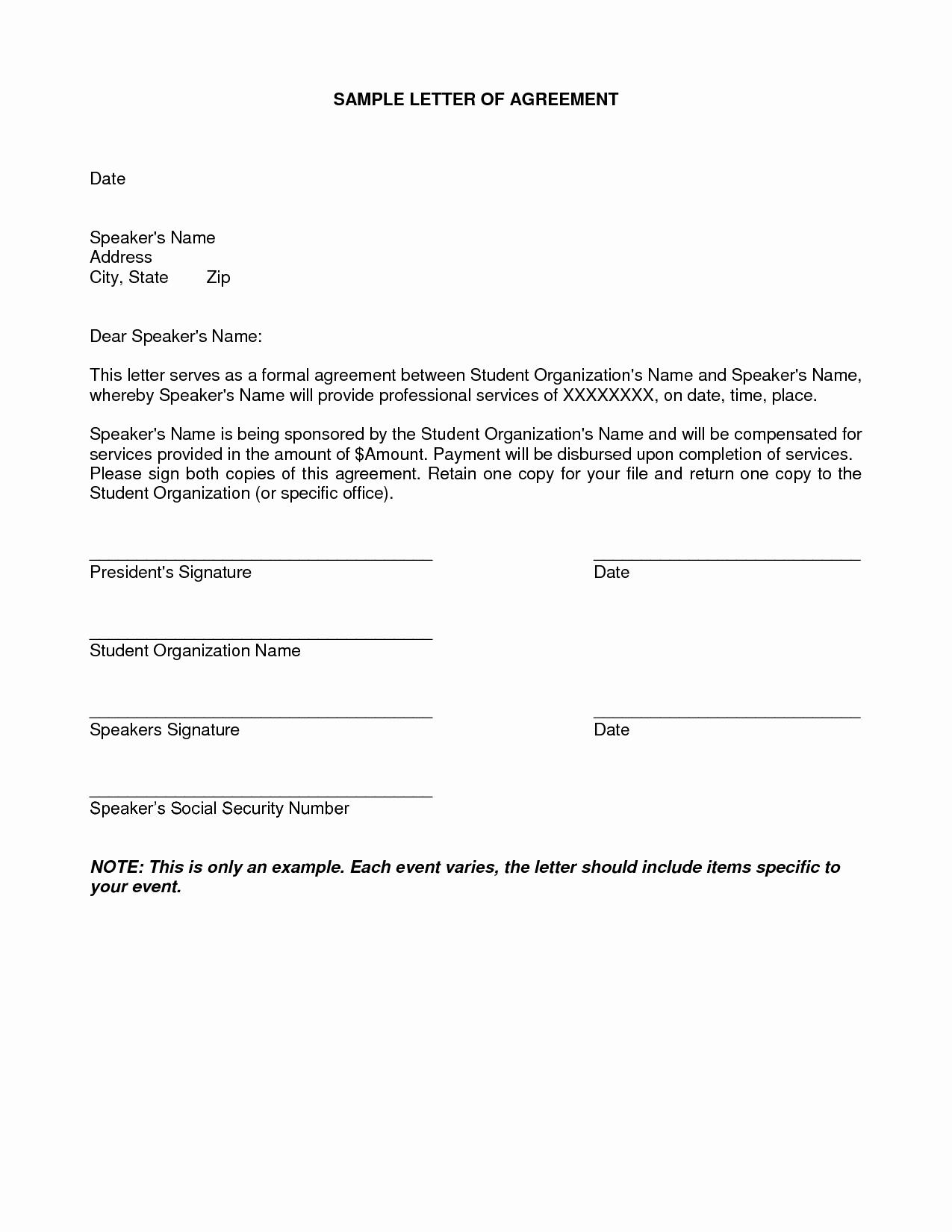 Simple Payment Agreement Template Inspirational Free Printable Letter Of Agreement form Generic