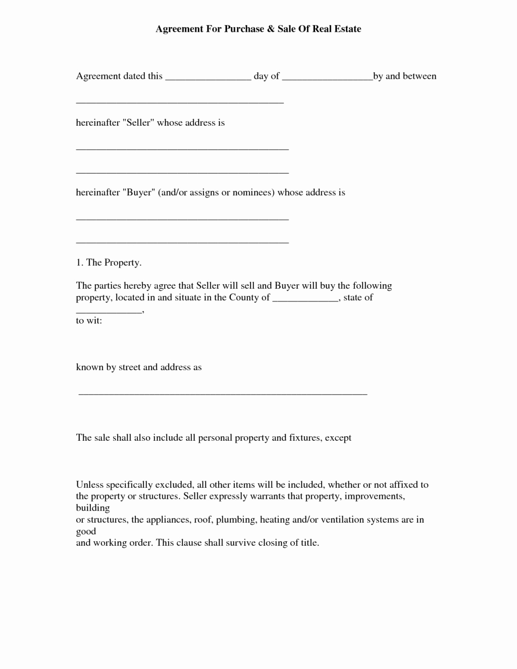 Simple Purchase Agreement Template Unique Contract Purchase Sale Agreement form Sample for Real