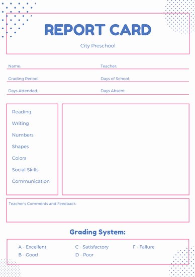Simple Report Card Template Beautiful Pink and Blue Simple Dots Preschool Report Card