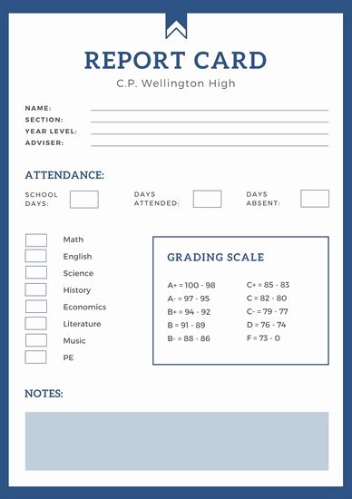 Simple Report Card Template Best Of Blue Simple High School Report Card Templates by Canva