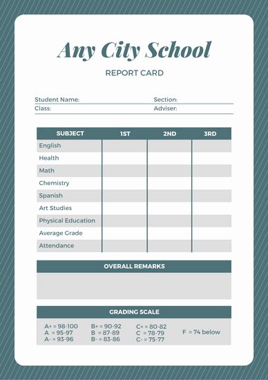 Simple Report Card Template Inspirational Customize 592 Elementary School Report Card Templates