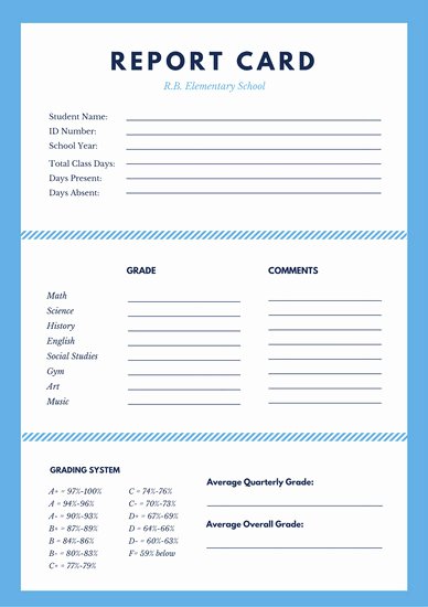 Simple Report Card Template Lovely Customize 592 Elementary School Report Card Templates