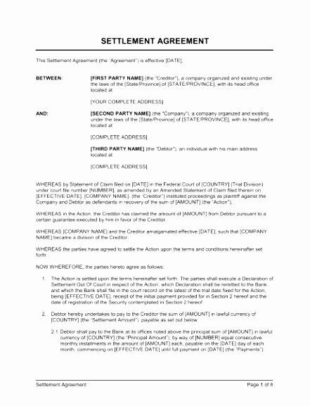 Simple Settlement Agreement Template Awesome 9 Debt Settlement Agreement Template Airya