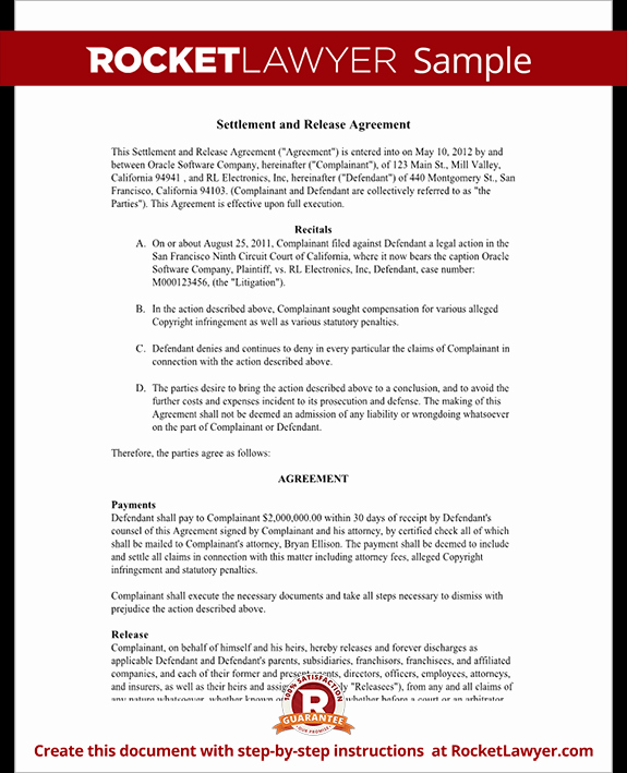 Simple Settlement Agreement Template Best Of Settlement and Release Agreement Release Of Claims with