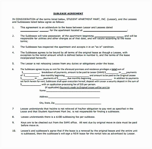 Simple Sublease Agreement Template Best Of Texas Apartment Sublease Agreement