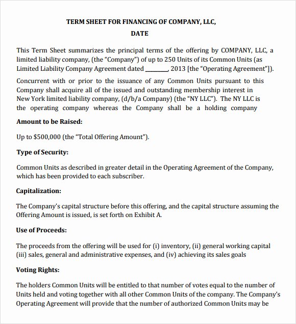 Simple Term Sheet Template Lovely 14 Sample Term Sheet Templates to Download