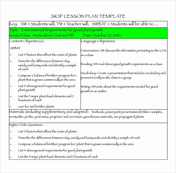 Siop Lesson Plan Template Awesome 9 Siop Lesson Plan Templates