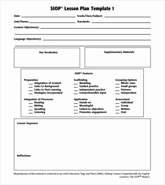 Siop Lesson Plan Template Beautiful 9 Siop Lesson Plan Samples