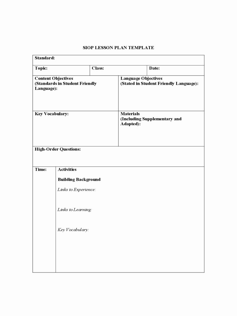 Siop Lesson Plan Template Elegant Siop Lesson Plan Template