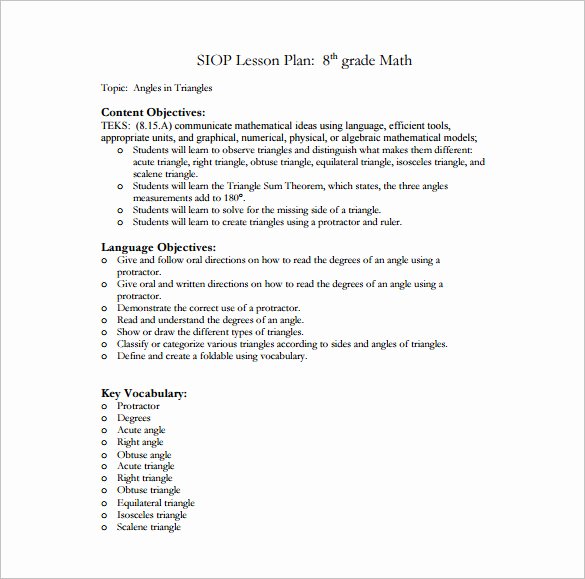 Siop Lesson Plan Template Lovely 9 Siop Lesson Plan Templates Doc Excel Pdf