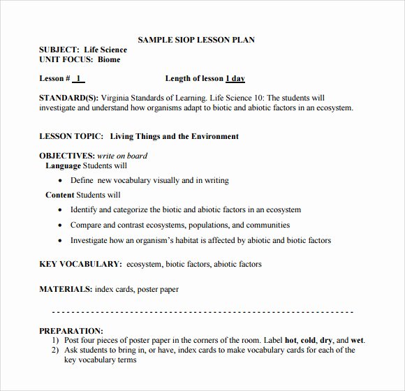 Siop Lesson Plan Template Luxury 9 Siop Lesson Plan Samples