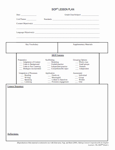 Siop Lesson Plan Template New Here S A Helpful Siop Lesson Plan Template