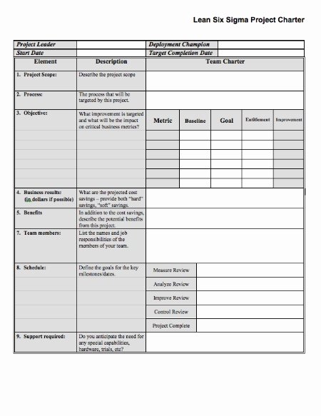 Six Sigma Template Excel Elegant Six Sigma Project Charter