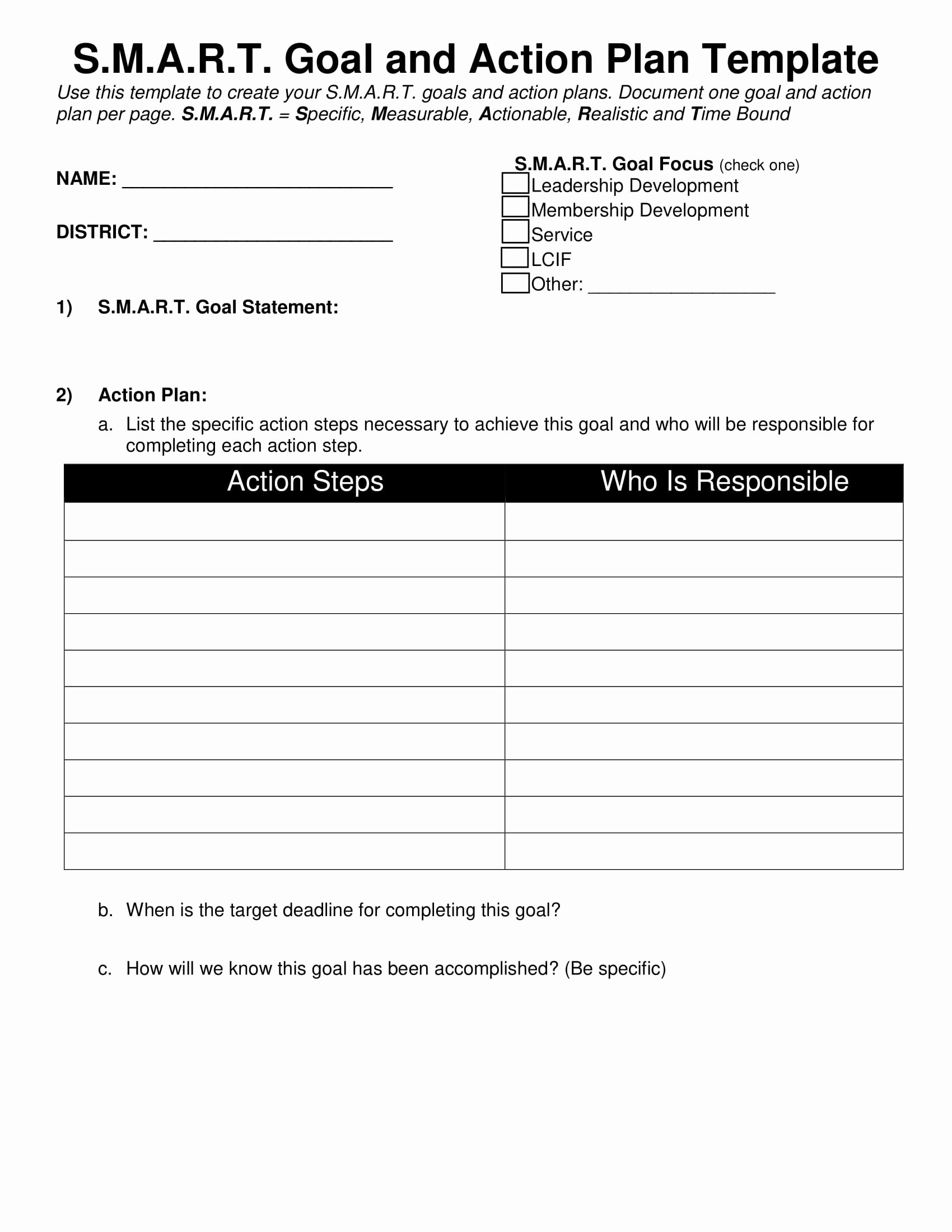 Smart Action Plans Template New 11 Printable Smart Action Plan Examples Pdf