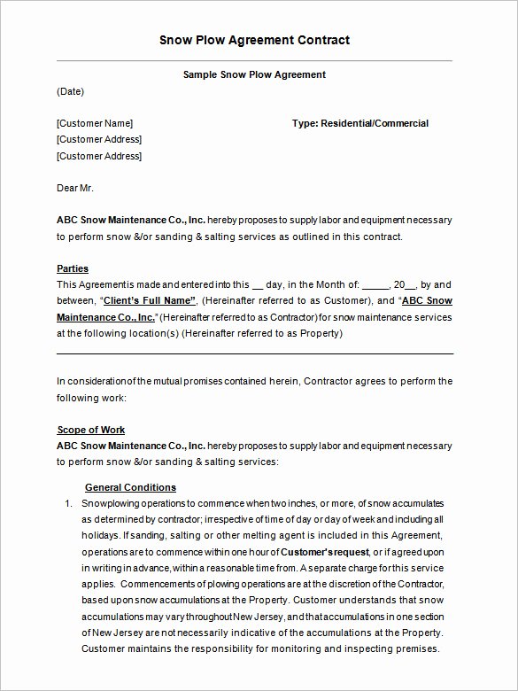 Snow Plow Contract Template Inspirational Snow Removal Contracts Templates – Emmamcintyrephotography