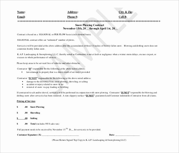 Snow Plow Contract Template New 20 Snow Plowing Contract Templates Google Docs Pdf