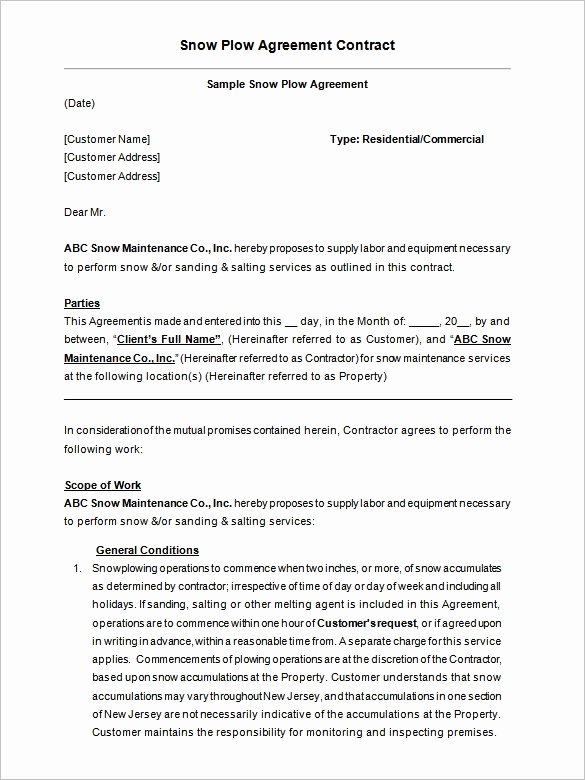 Snow Removal Contracts Template Awesome 20 Snow Plowing Contract Templates Google Docs Pdf