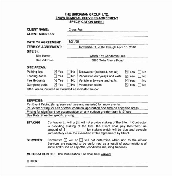 Snow Removal Contracts Template New 20 Snow Plowing Contract Templates Google Docs Pdf