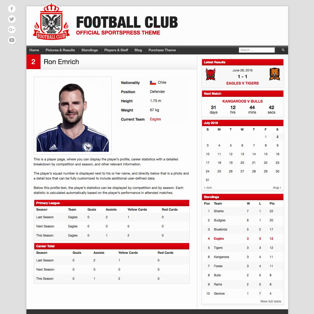Soccer Player Profile Template Fresh Football Club soccer Team Wordpress theme themeboy