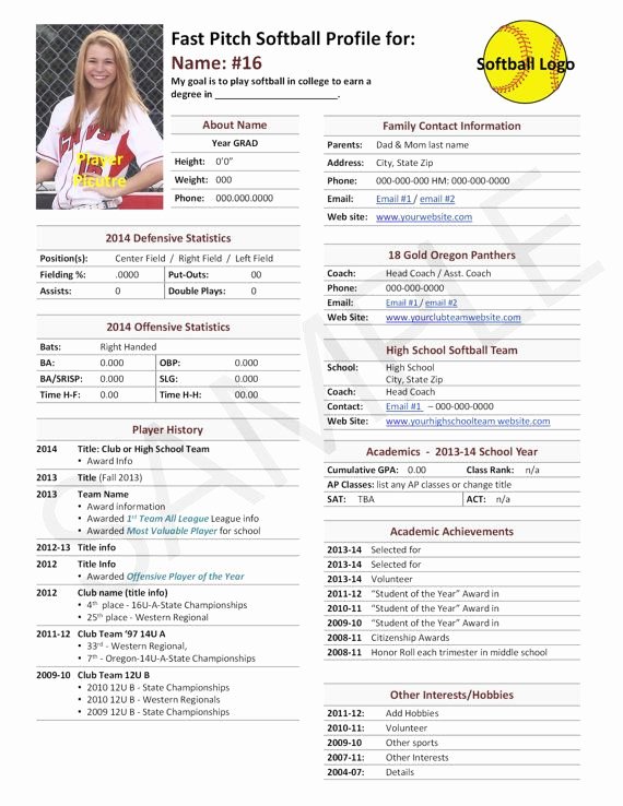 Soccer Player Profiles Template Best Of Fast Pitch softball Player Profile Template Used for