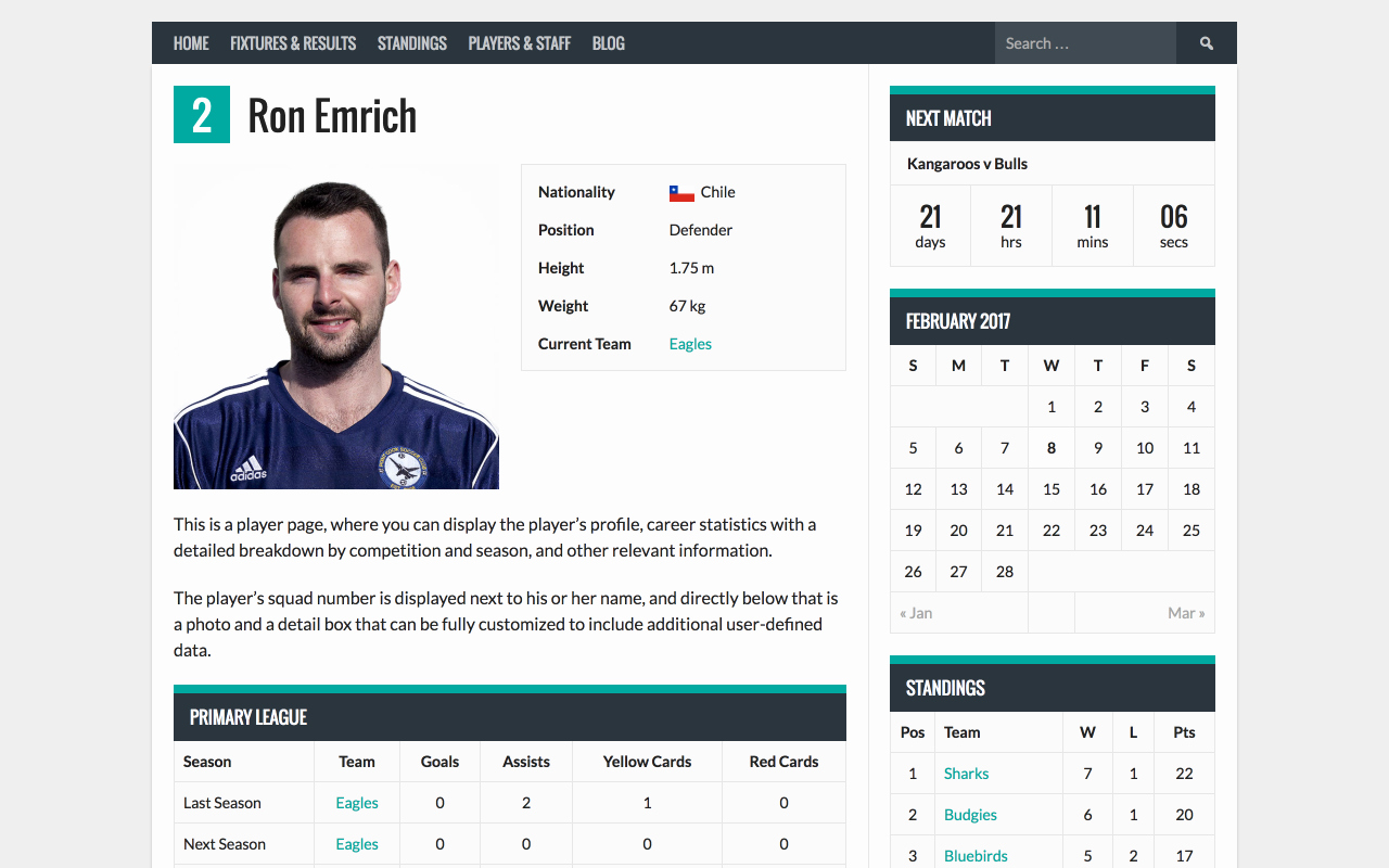 Soccer Player Profiles Template Elegant Sportspress – Sports Club &amp; League Manager – Wordpress