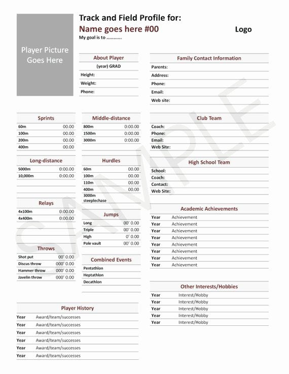Soccer Players Profile Template Awesome Track and Field Player Profile