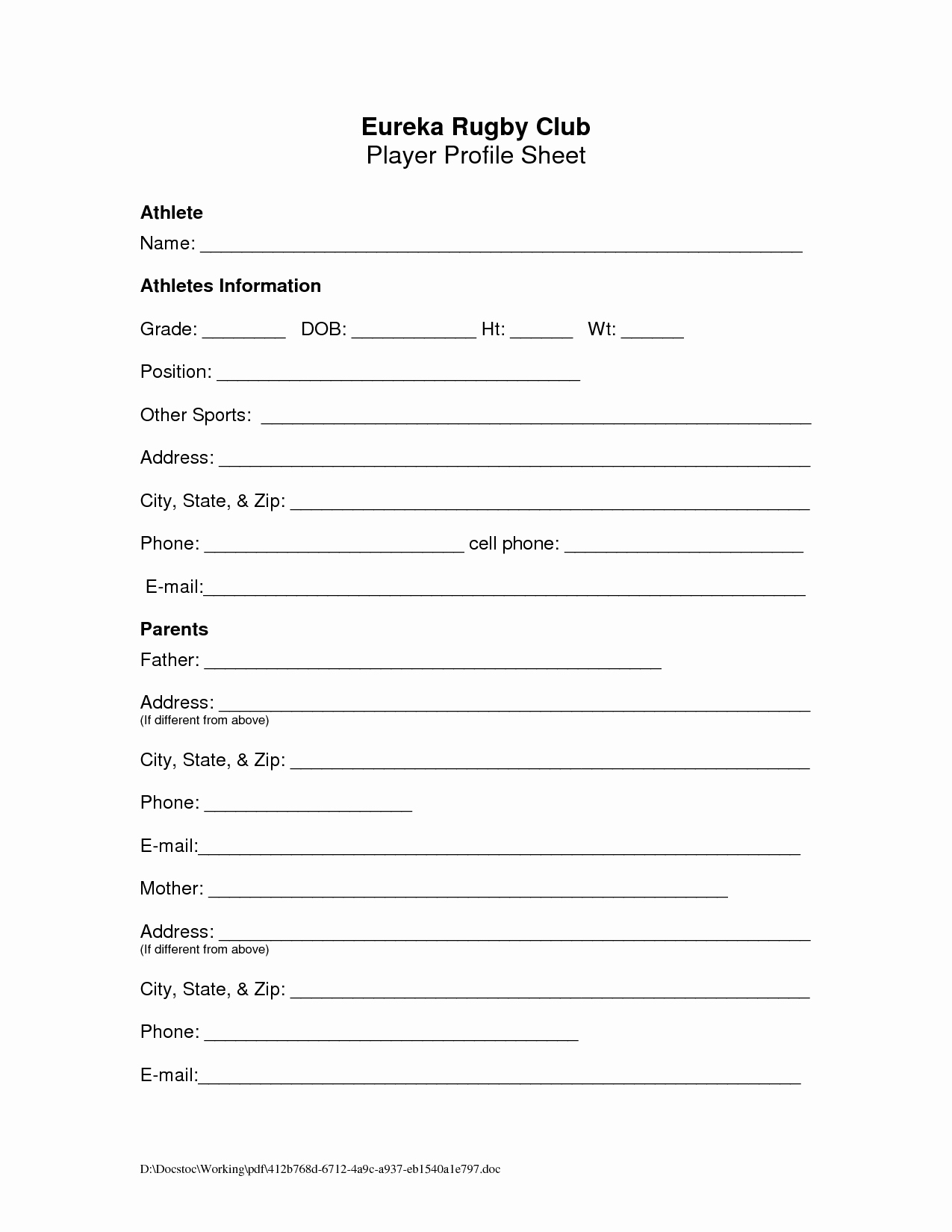 Soccer Players Profile Template Unique 28 Of athlete Info Sheet Template