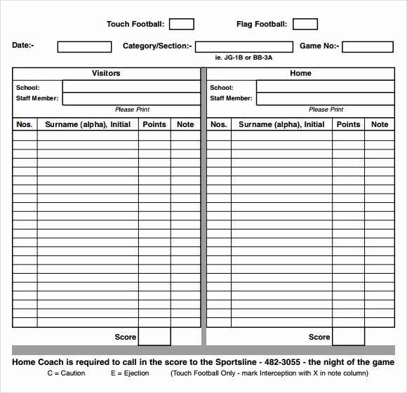Soccer Score Sheet Template Elegant 13 Sample Football Score Sheet Templates
