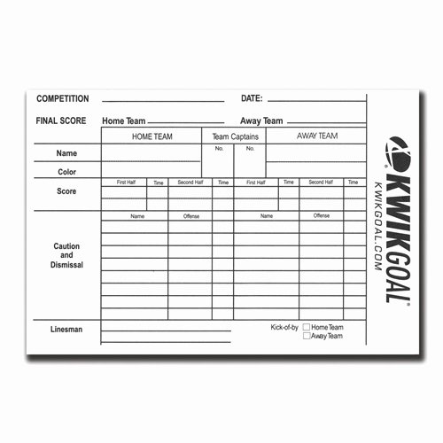 Soccer Score Sheet Template Fresh Kwik Goal Referee Score Sheets
