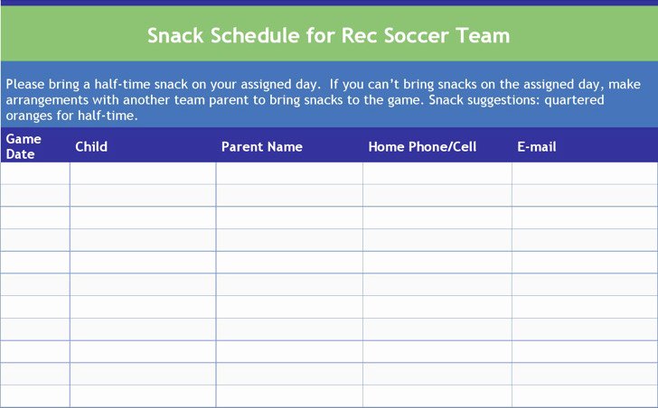 Soccer Snack Schedule Template Awesome 7 Snack Schedule Templates Free Download