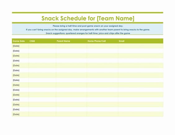 Soccer Snack Schedule Template Fresh to Be Important Documents and the O Jays On Pinterest