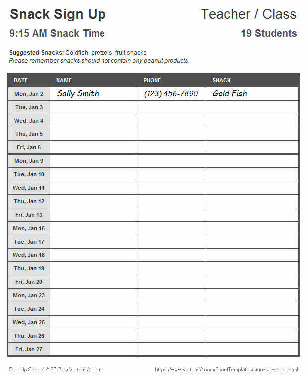 Soccer Snack Schedule Template Luxury Sign Up Sheets Potluck Sign Up Sheet