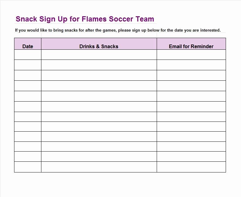 Soccer Snack Schedule Template New Sign Up Sheet Template 22 soccer Snack