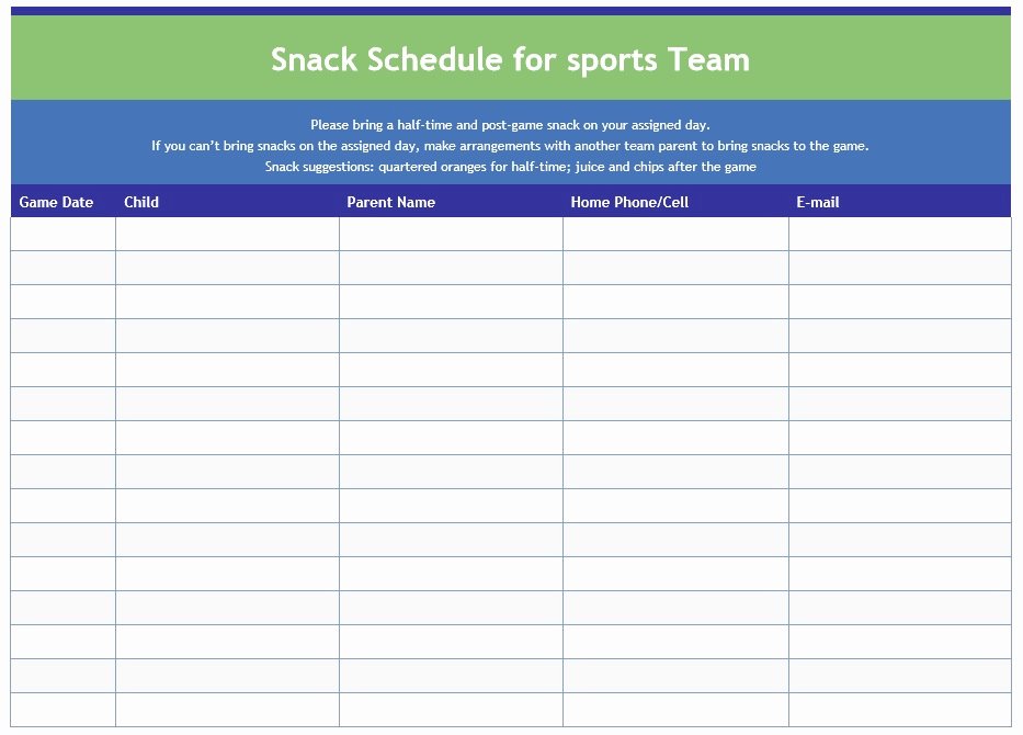 Soccer Snack Schedule Template New Sports Schedule Template 9 Free Templates Schedule