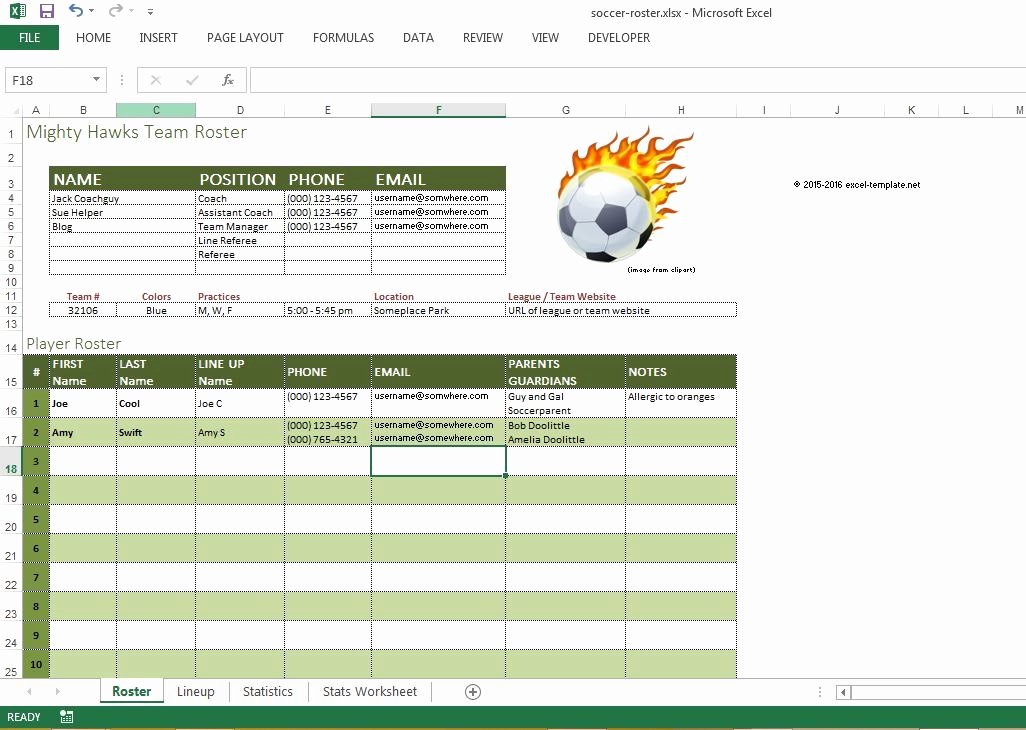 Soccer Snack Schedule Template Unique soccer Roster Free Excel Template