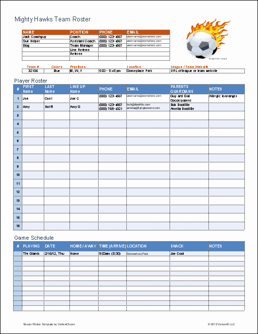 Soccer Team Roster Template Best Of soccer Roster Template for Excel