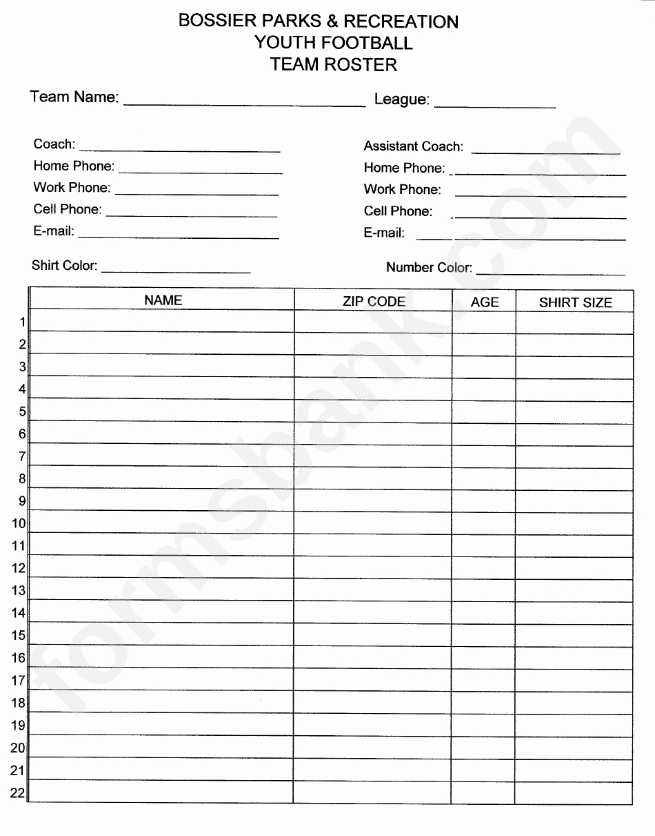 Soccer Team Roster Template Best Of Youth Football Team Roster Template Printable Pdf