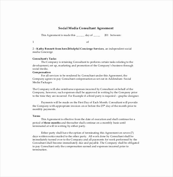 Social Media Contract Template New Consultant Agreement Template – 15 Free Word Pdf