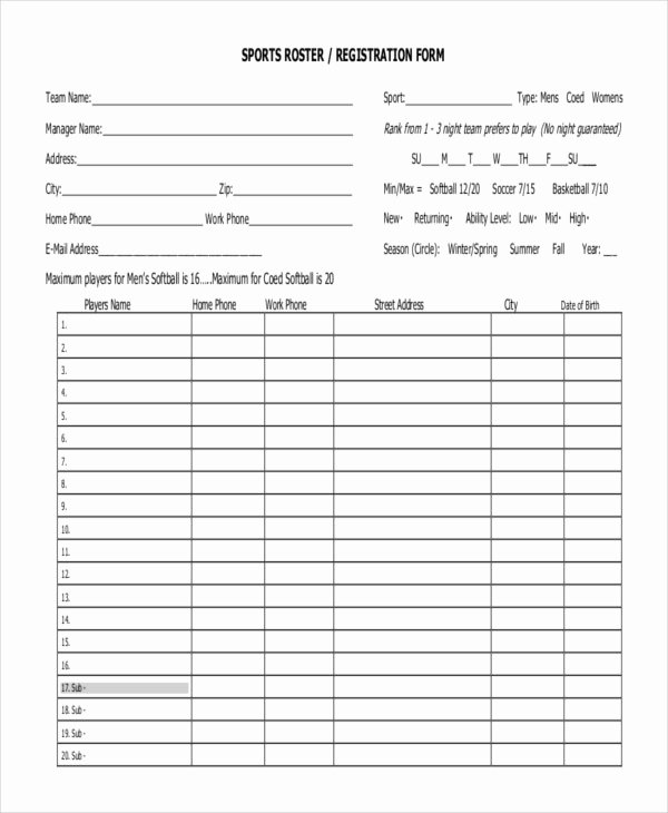 Softball Lineup Template Excel Elegant Team Roster Template Free Download Aashe
