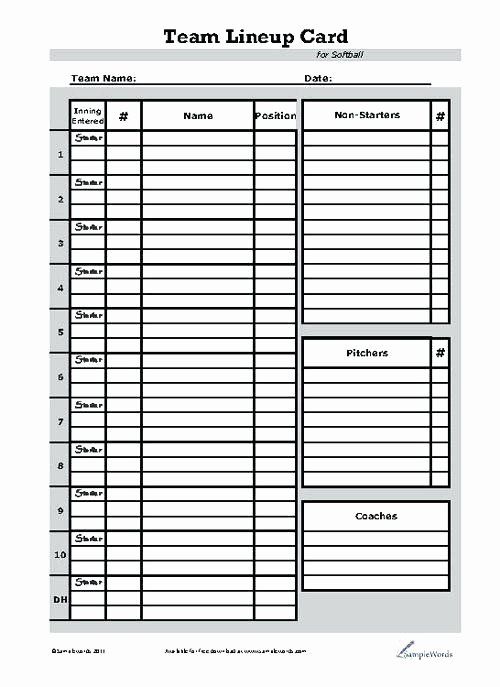 Softball Lineup Template Excel Lovely Custom Lineup Cards Dugout Baseball and softball Free
