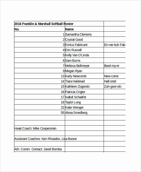 Softball Lineup Template Excel Luxury Excel Roster Template 5 Free Excel Documents Download