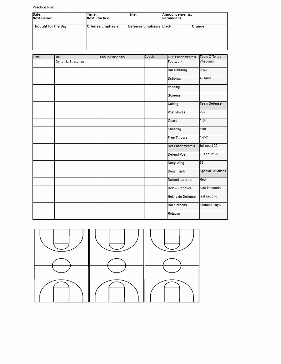 Softball Practice Plan Template Awesome Basketball Practice Plan Template Sample