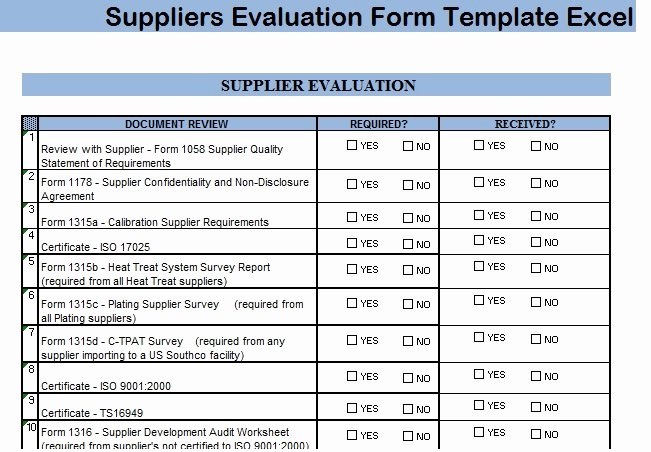 Software Evaluation Template Excel Elegant Suppliers Evaluation form Template Excel
